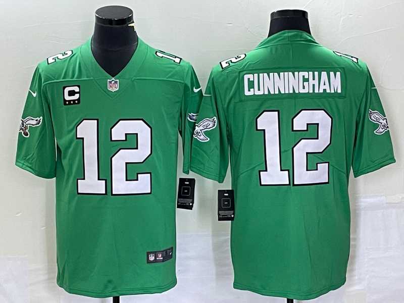 Mens Philadelphia Eagles #12 Randall Cunningham Green C Patch 2023 Vapor Limited Throwback Jersey->philadelphia eagles->NFL Jersey